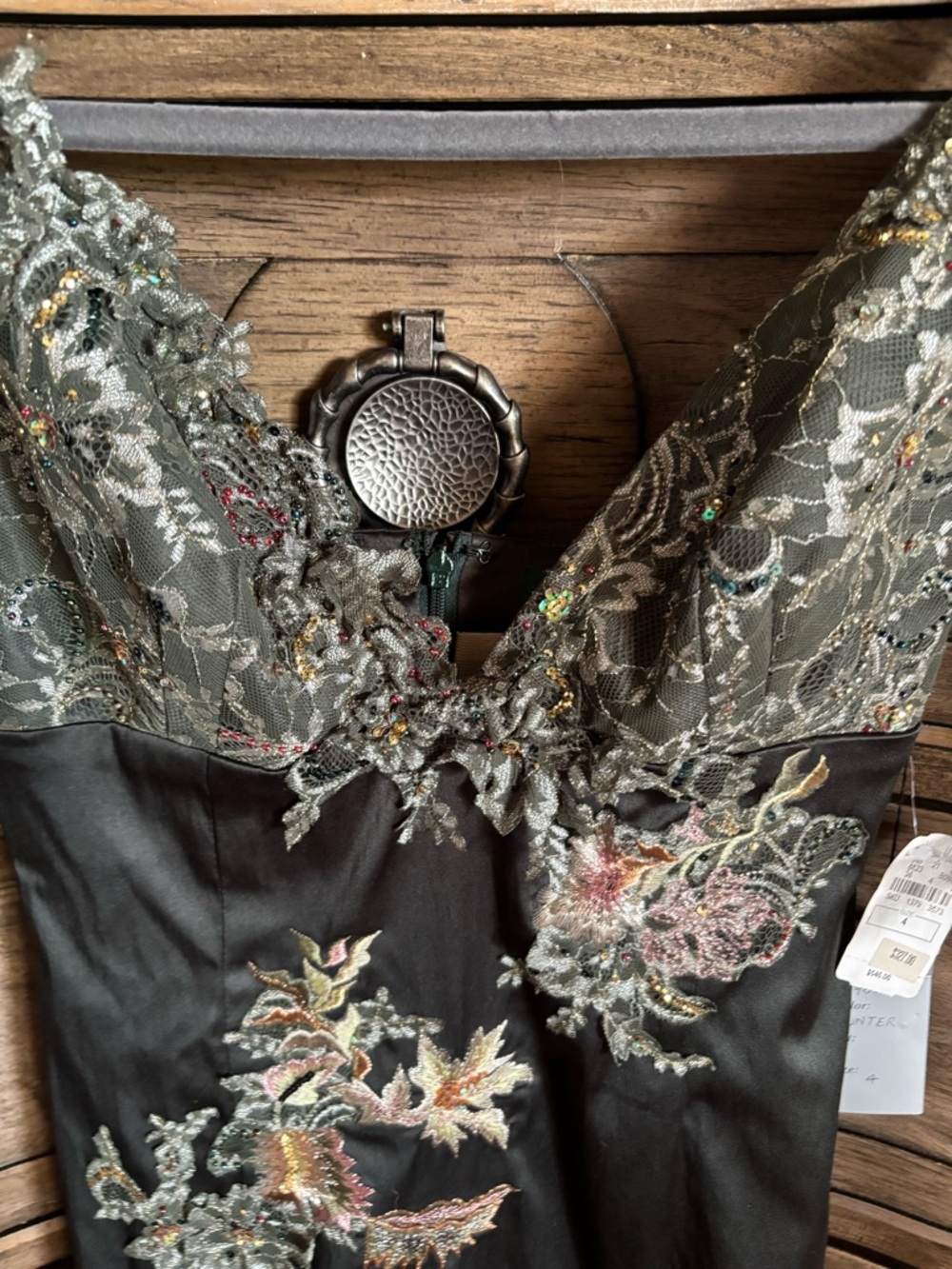Mandalay Embroidered V-Neck Floral Slip Dress - Olive Green - Picture 12 of 15